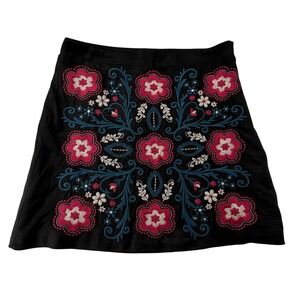 Mi Ami Black Floral Embroidered Mini Skirt Womens Medium Boho Bohemian Festival